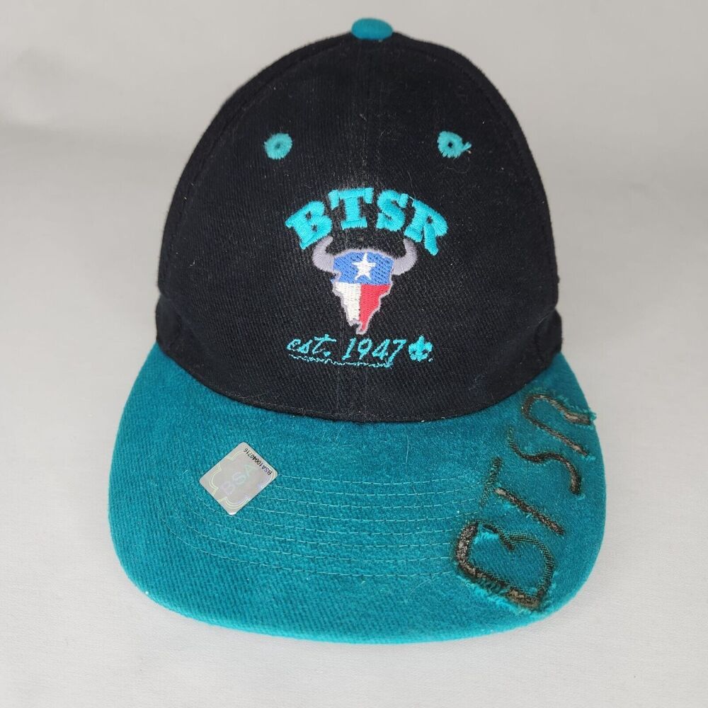 BSA Buffalo Trail Scout Ranch BTSR Hat Cap Branded Black Teal Burned Letters Boy